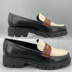 NEW Marc Fisher Women’s Cube Lug Sole Penny Loafers Black/Cream Size 9.5M